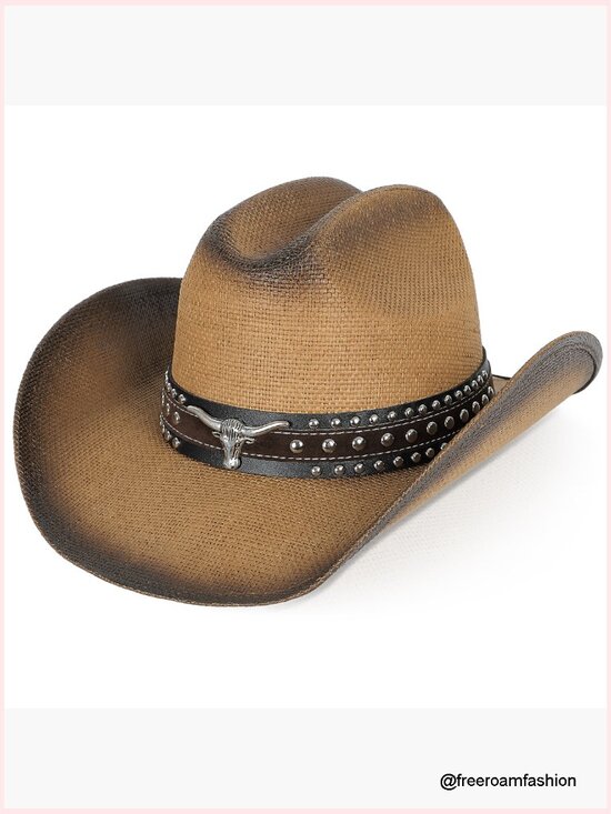 Straw Wide Brim Cowboy Hat, Shapeable Brim Western Hat Unisex
